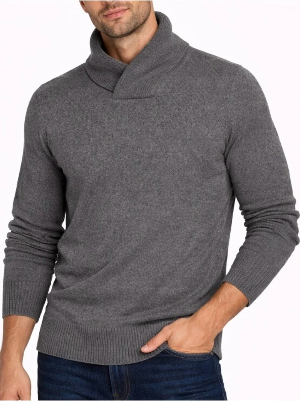 Banana Republic sweater gray Italian yarn cowl neck soft knit men's pullover MD